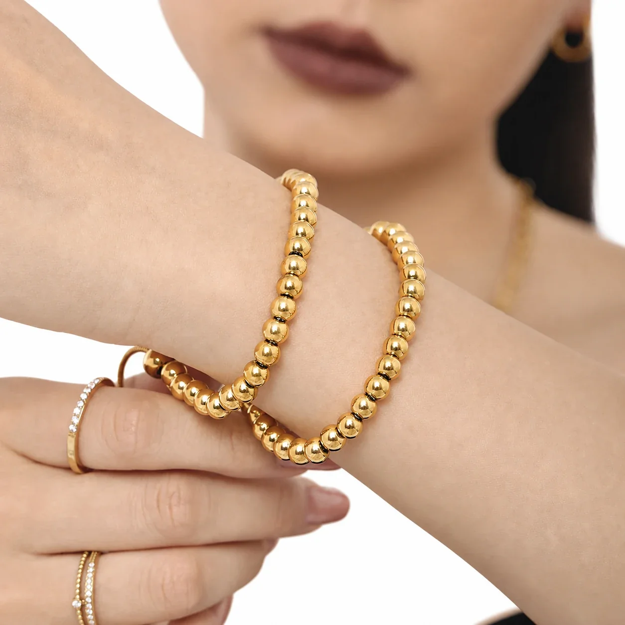Polished Gold PVD Bead Slider Chain Bracelet