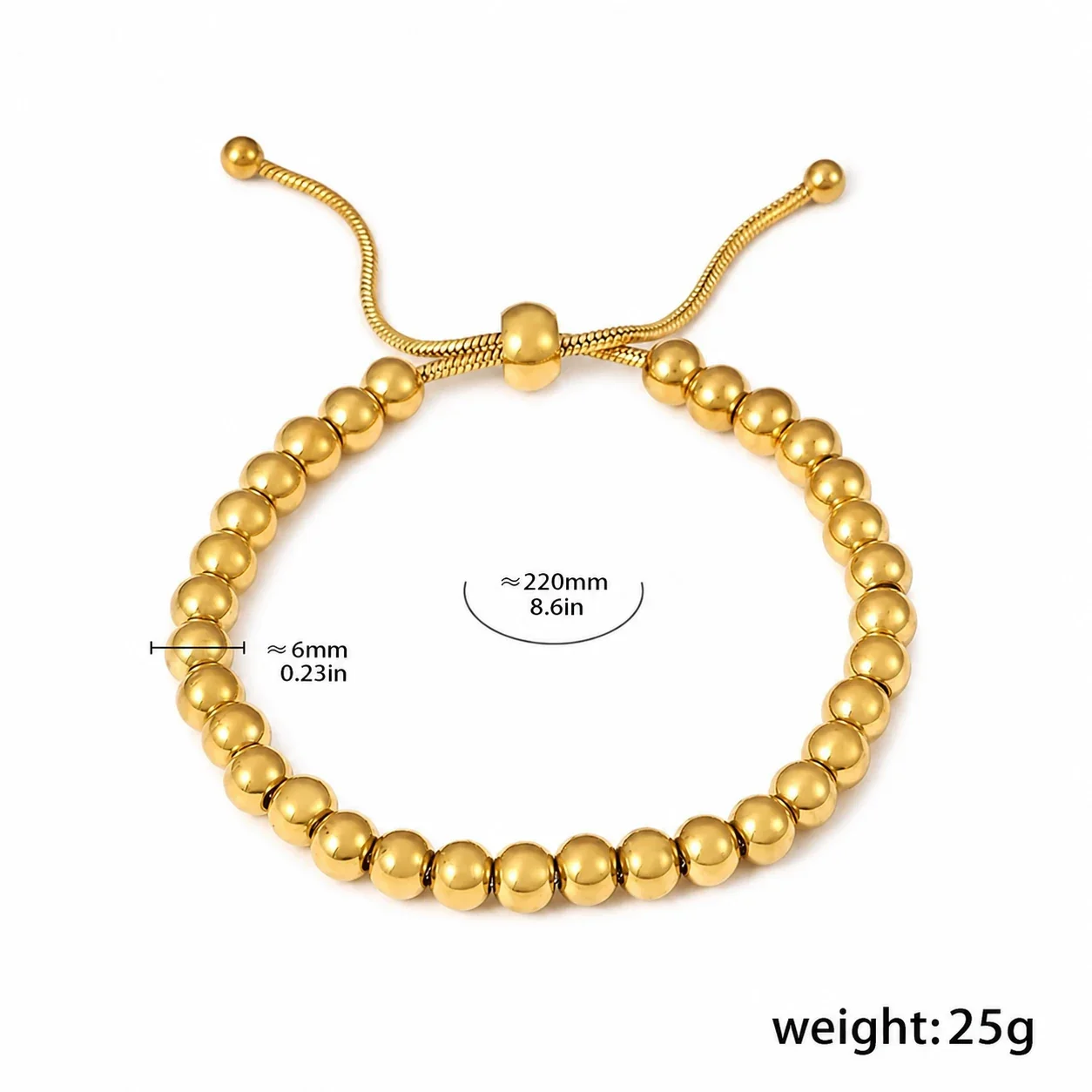 Polished Gold PVD Bead Slider Chain Bracelet - Gold