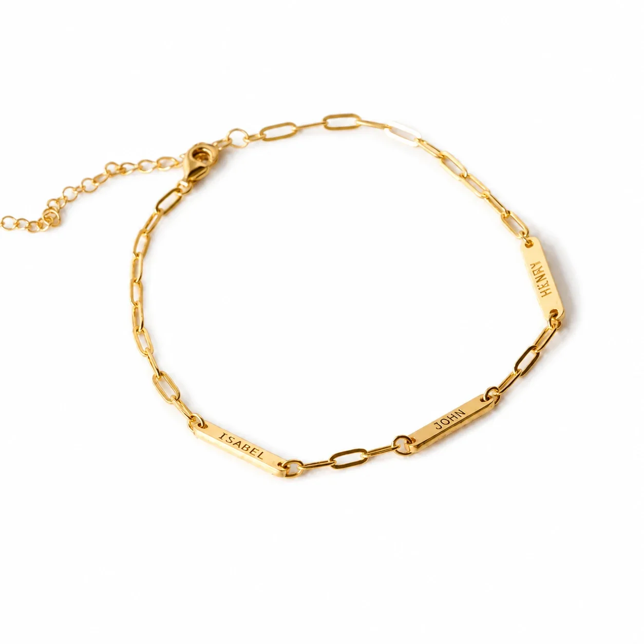 Engraved Gold-Plated 316 Stainless Steel Paperclip Bar Bracelet