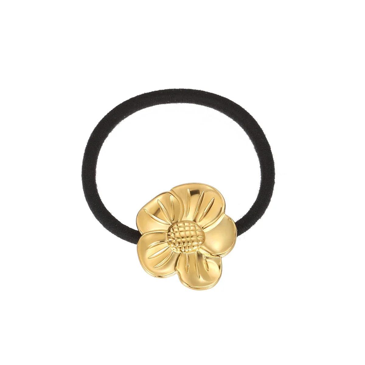 Hair Tie with Sunflower, Shell and Heart Gold-Plated Charms