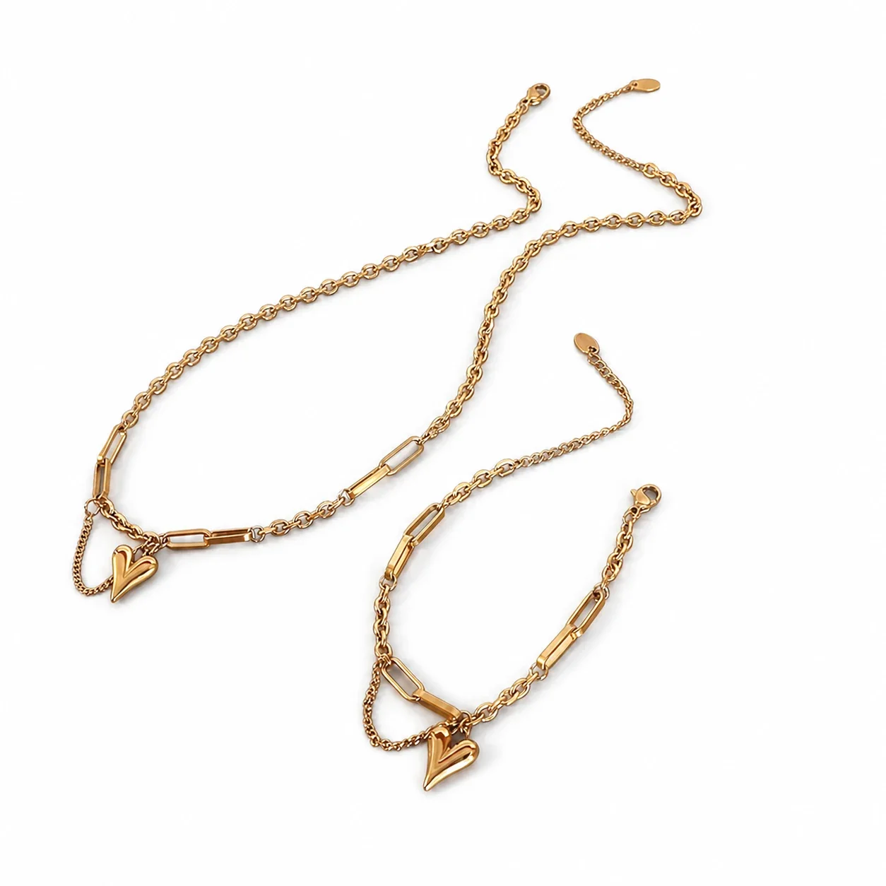 Sculptural 18K Gold-Plated Heart Paperclip Jewelry Set