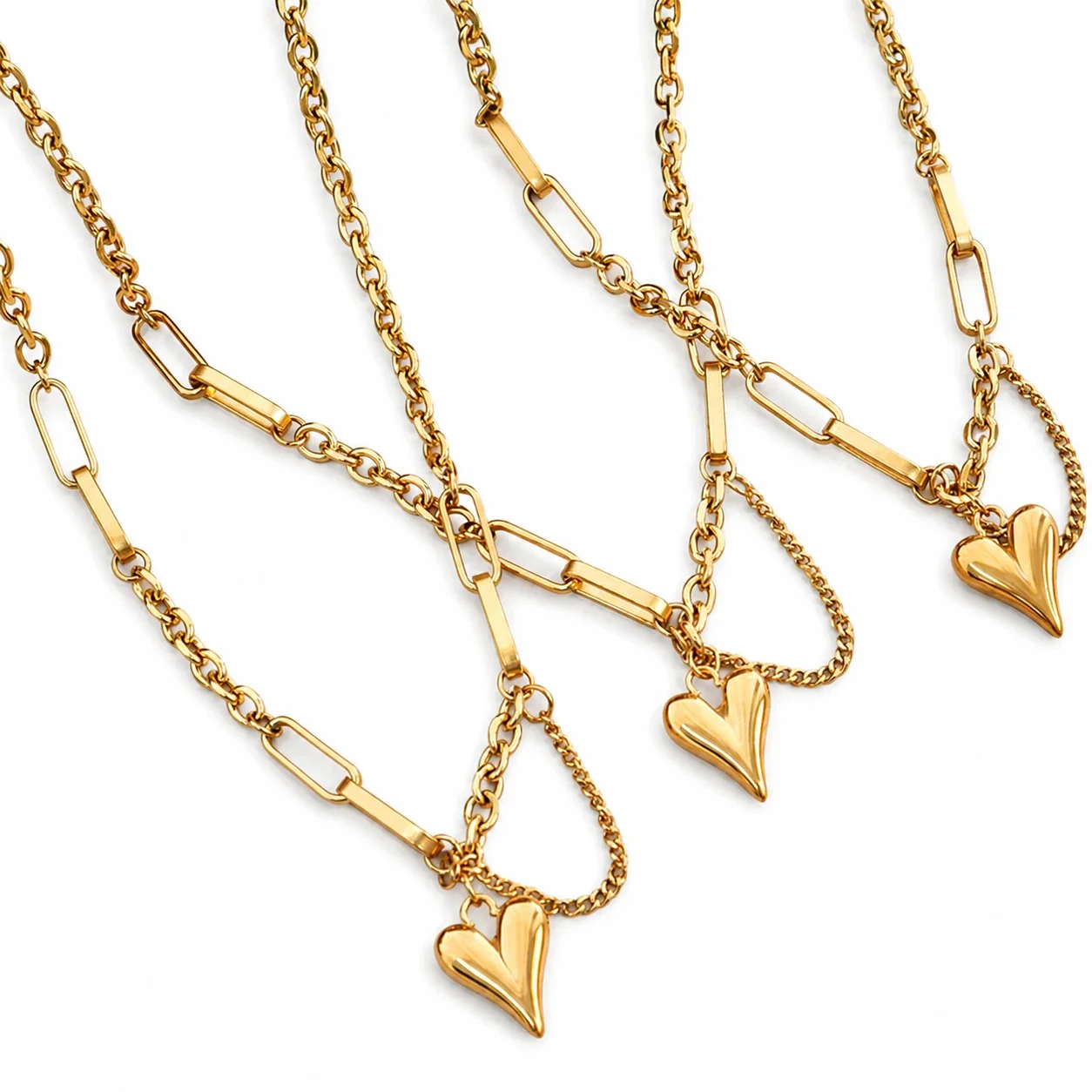 Sculptural 18K Gold-Plated Heart Paperclip Jewelry Set