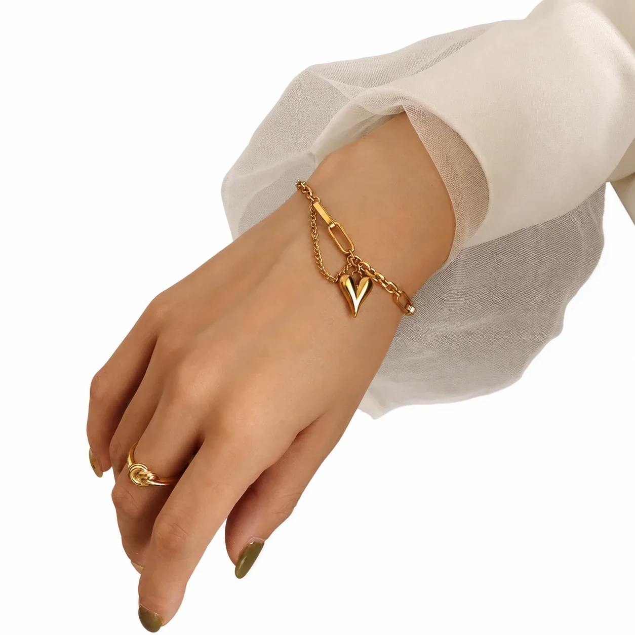 Sculptural 18K Gold-Plated Heart Paperclip Jewelry Set