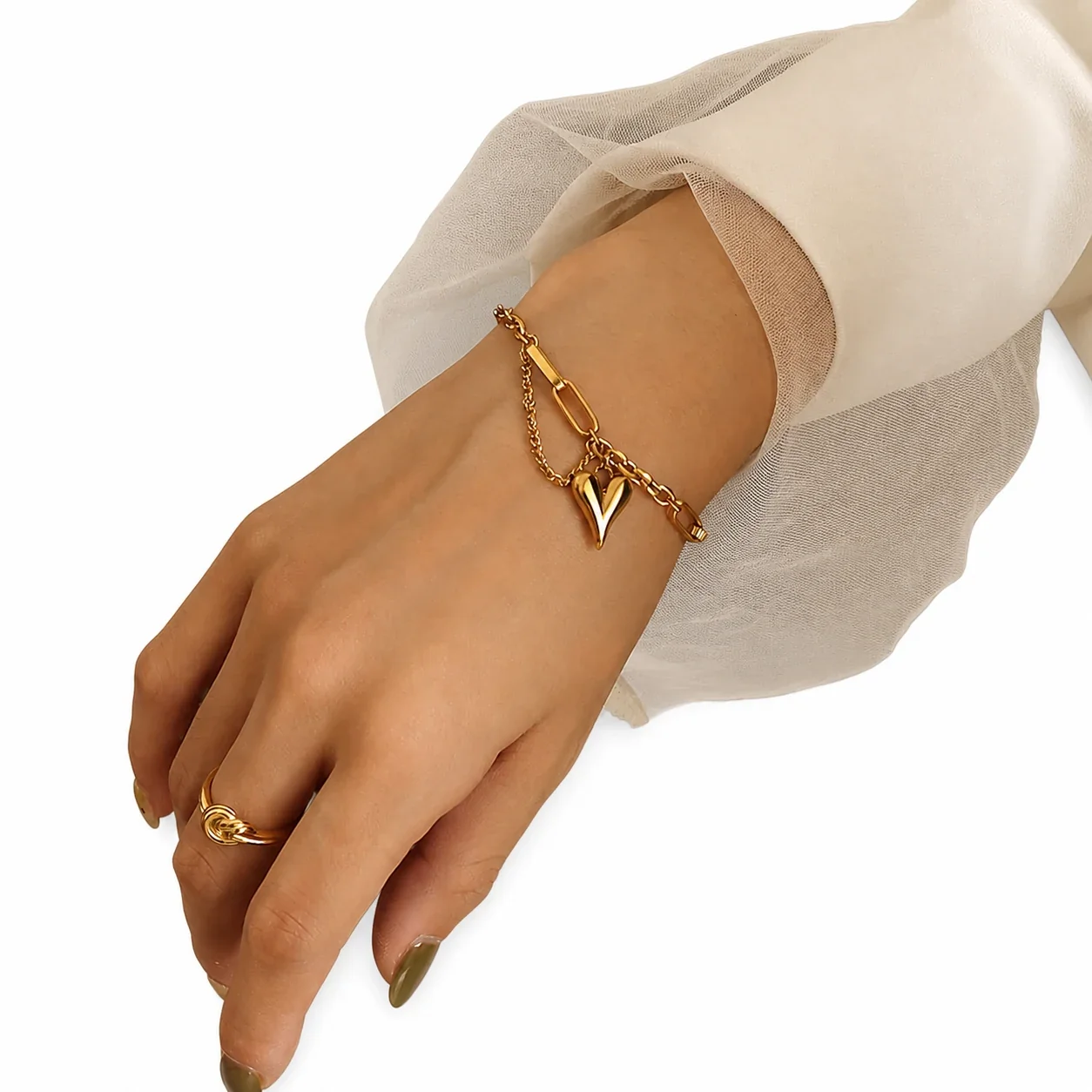 Sculptural 18K Gold-Plated Heart Paperclip Jewelry Set - Gold + cm