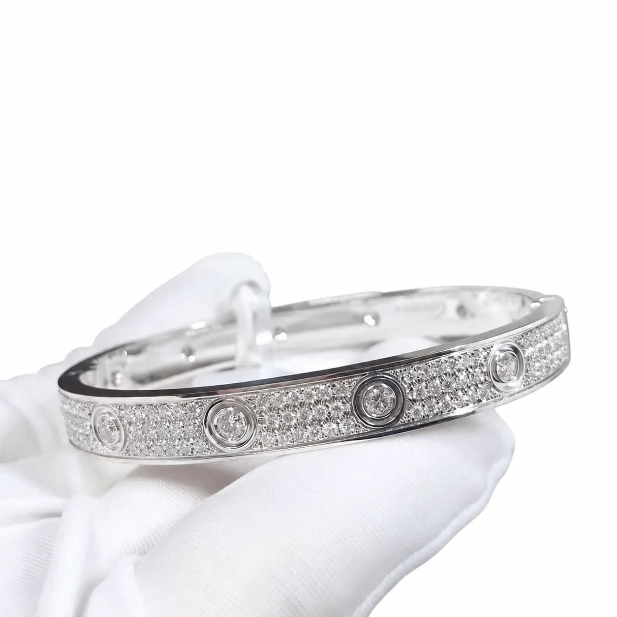 Polished Stainless Steel Pavé Screw Motif Bangle