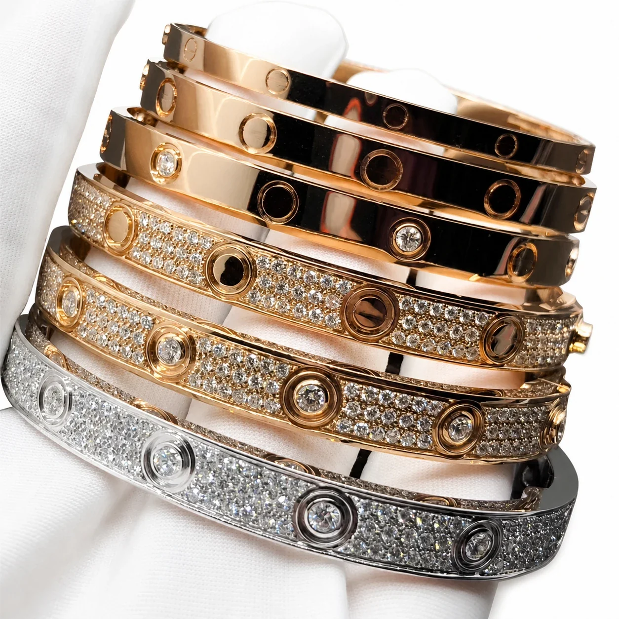 Polished Stainless Steel Pavé Screw Motif Bangle