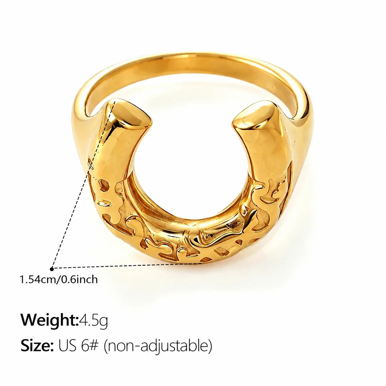 Horseshoe Ring with Engraved Relief Gold-Plated Stainless Steel - Gold