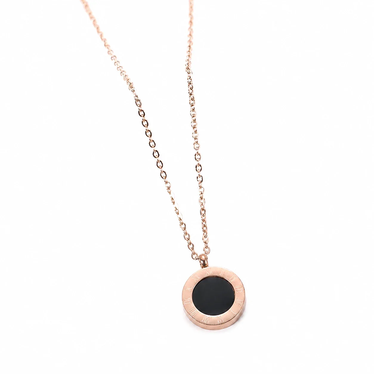 Polished Stainless Steel Roman Disc Pendant Necklace