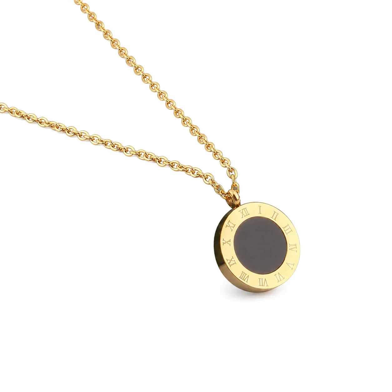 Polished Stainless Steel Roman Disc Pendant Necklace