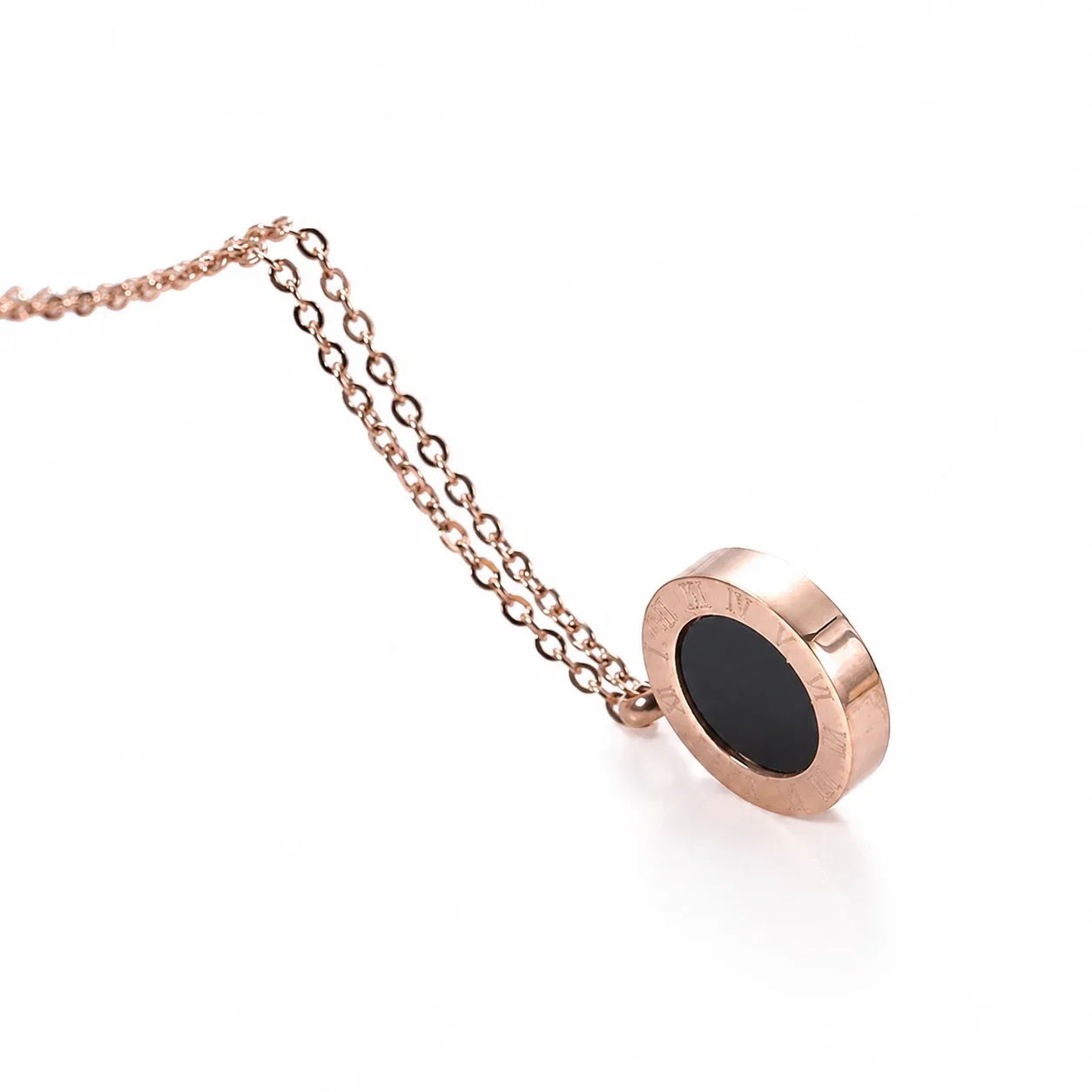 Polished Stainless Steel Roman Disc Pendant Necklace