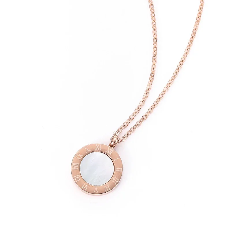 Polished Stainless Steel Roman Disc Pendant Necklace