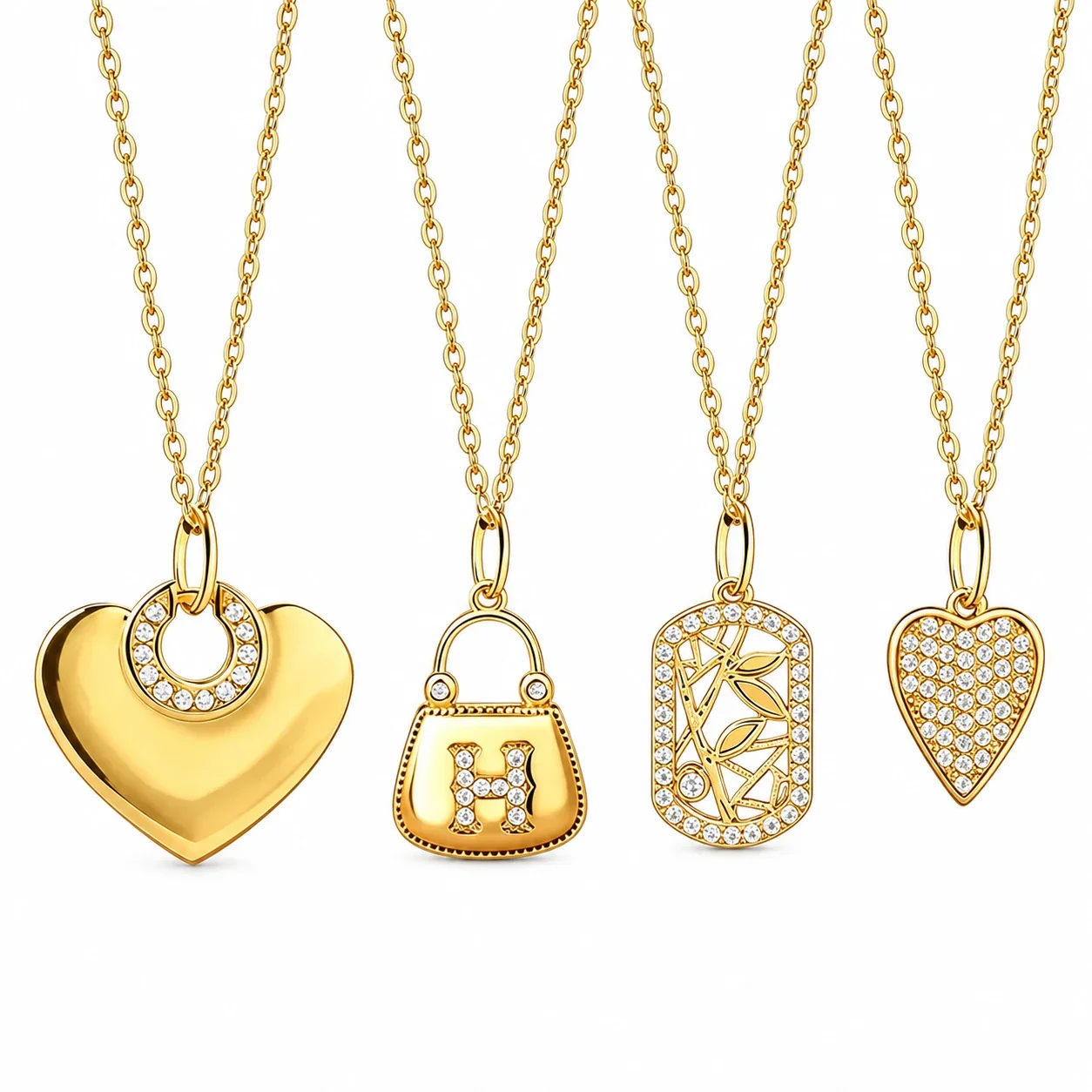Polished 316 Stainless Steel Pavé Lock Pendant Necklace