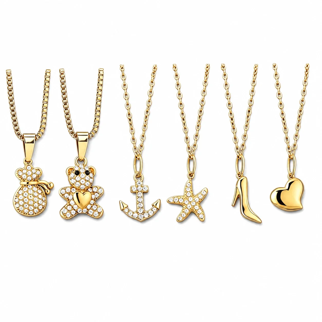 Polished 316 Stainless Steel Pavé Lock Pendant Necklace