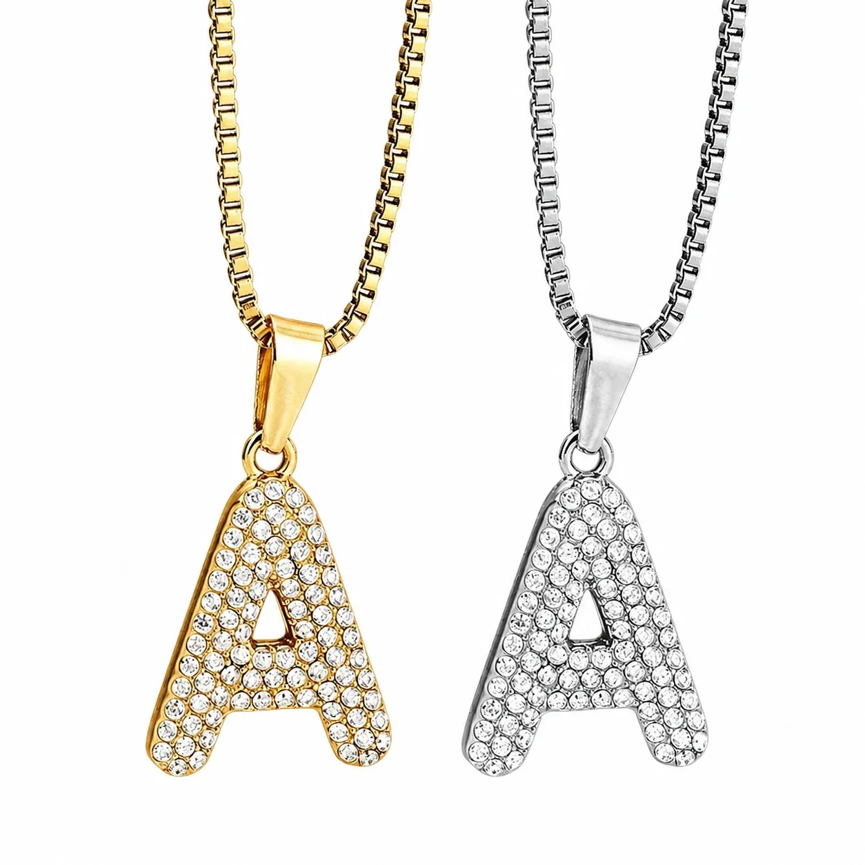 Polished 316 Stainless Steel Pavé Lock Pendant Necklace