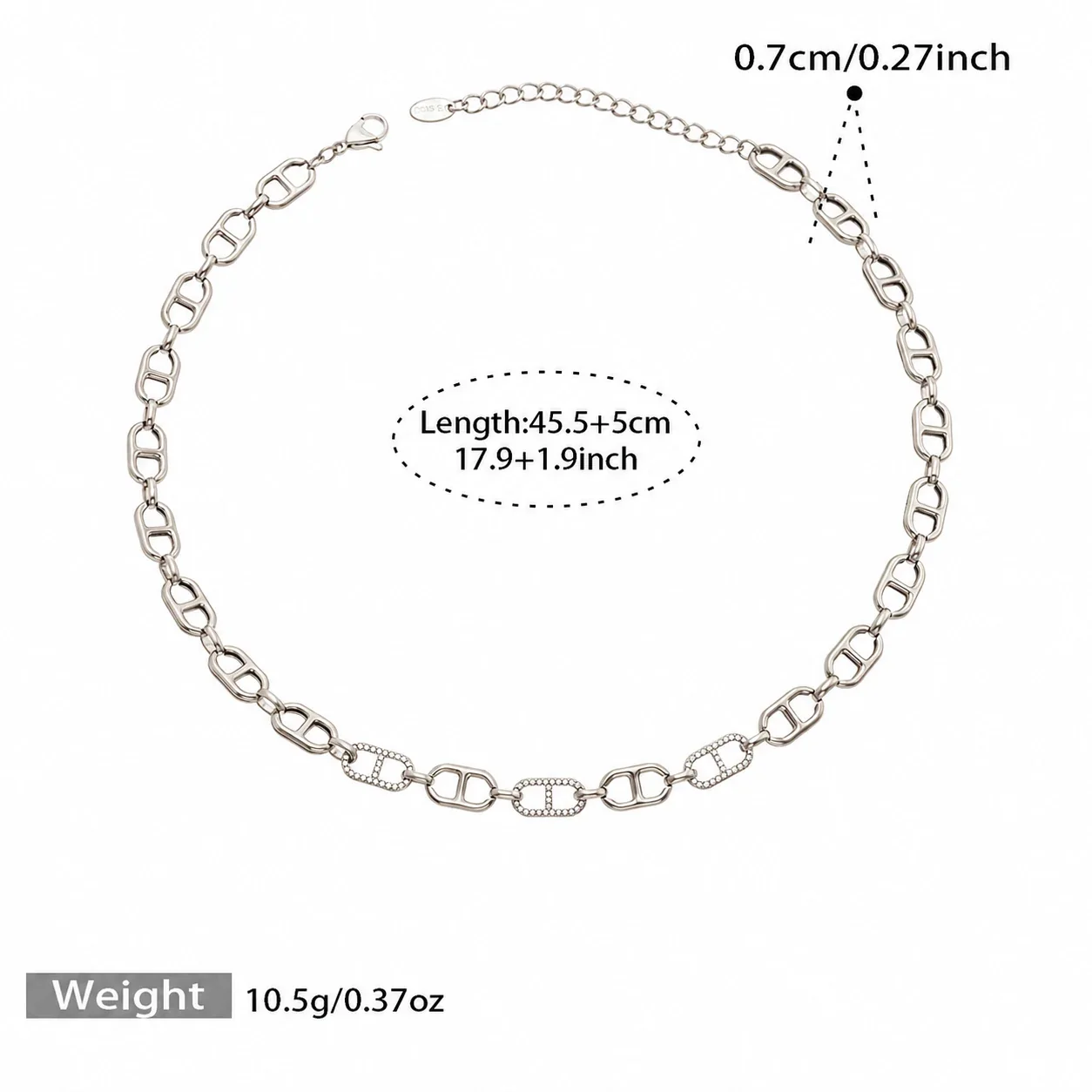Polished 18K Gold-Plated 316L CZ Mariner-Link Jewelry Set - Silver 45.5+5 cm