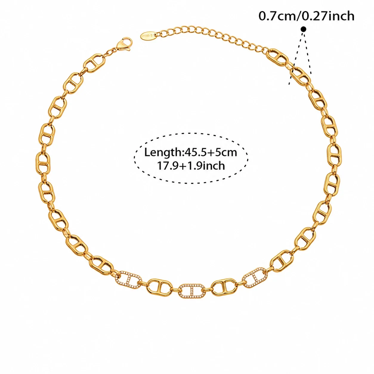 Polished 18K Gold-Plated 316L CZ Mariner-Link Jewelry Set - Gold 45.5+5 cm