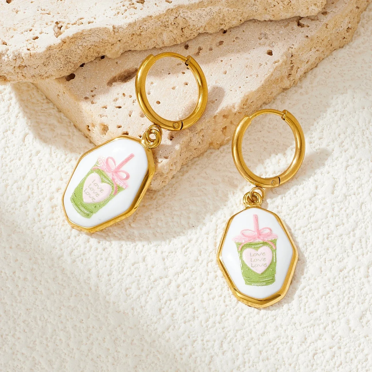 Hoop Earrings with Sailboat Enamel Tag, Gold-Plated Stainless Steel