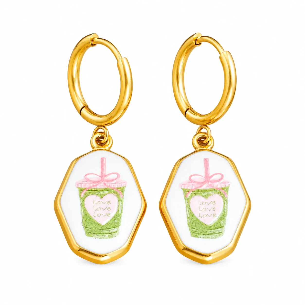 Hoop Earrings with Sailboat Enamel Tag, Gold-Plated Stainless Steel - Gold Drink Cup