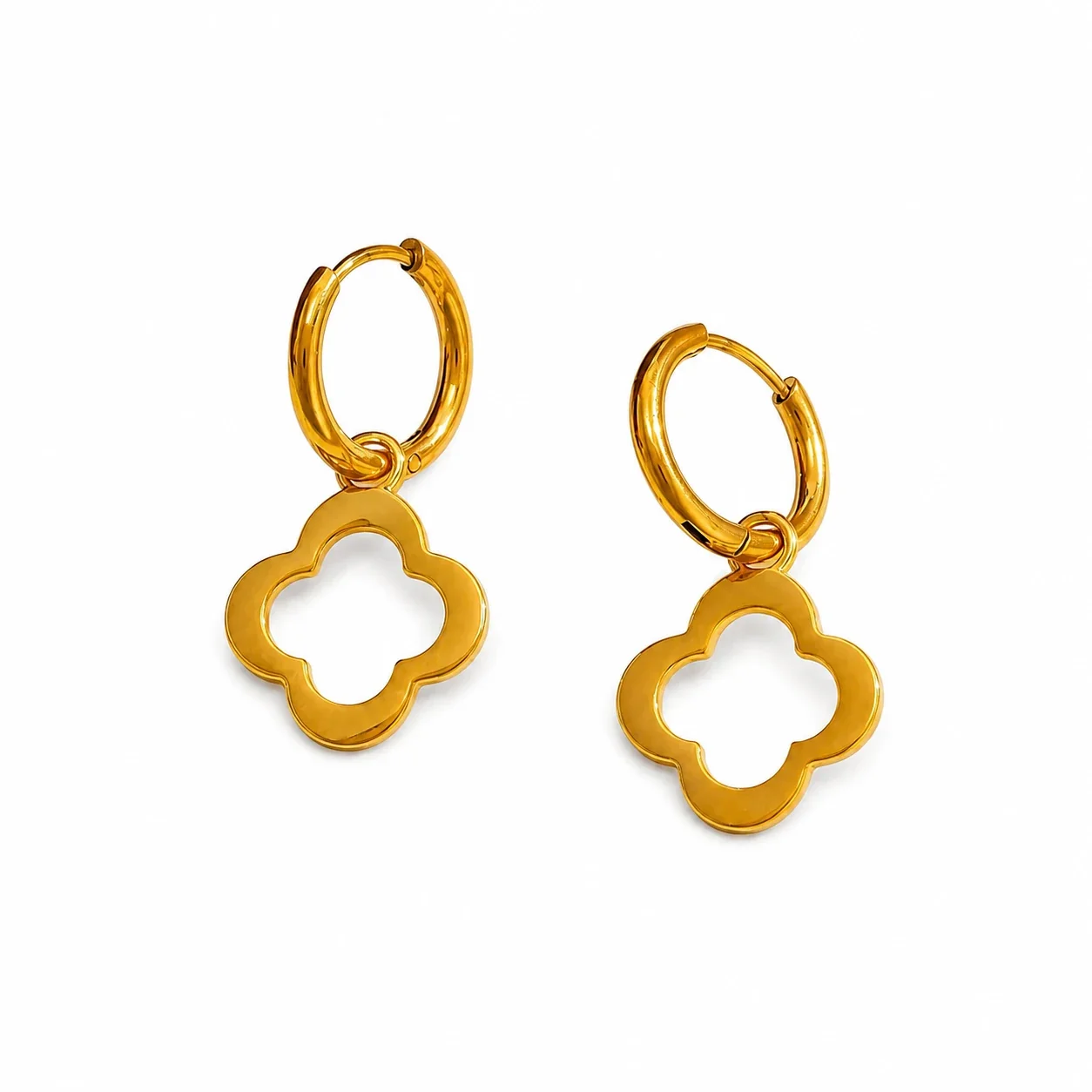 Polished 316 Stainless Steel Clover Huggie Earrings