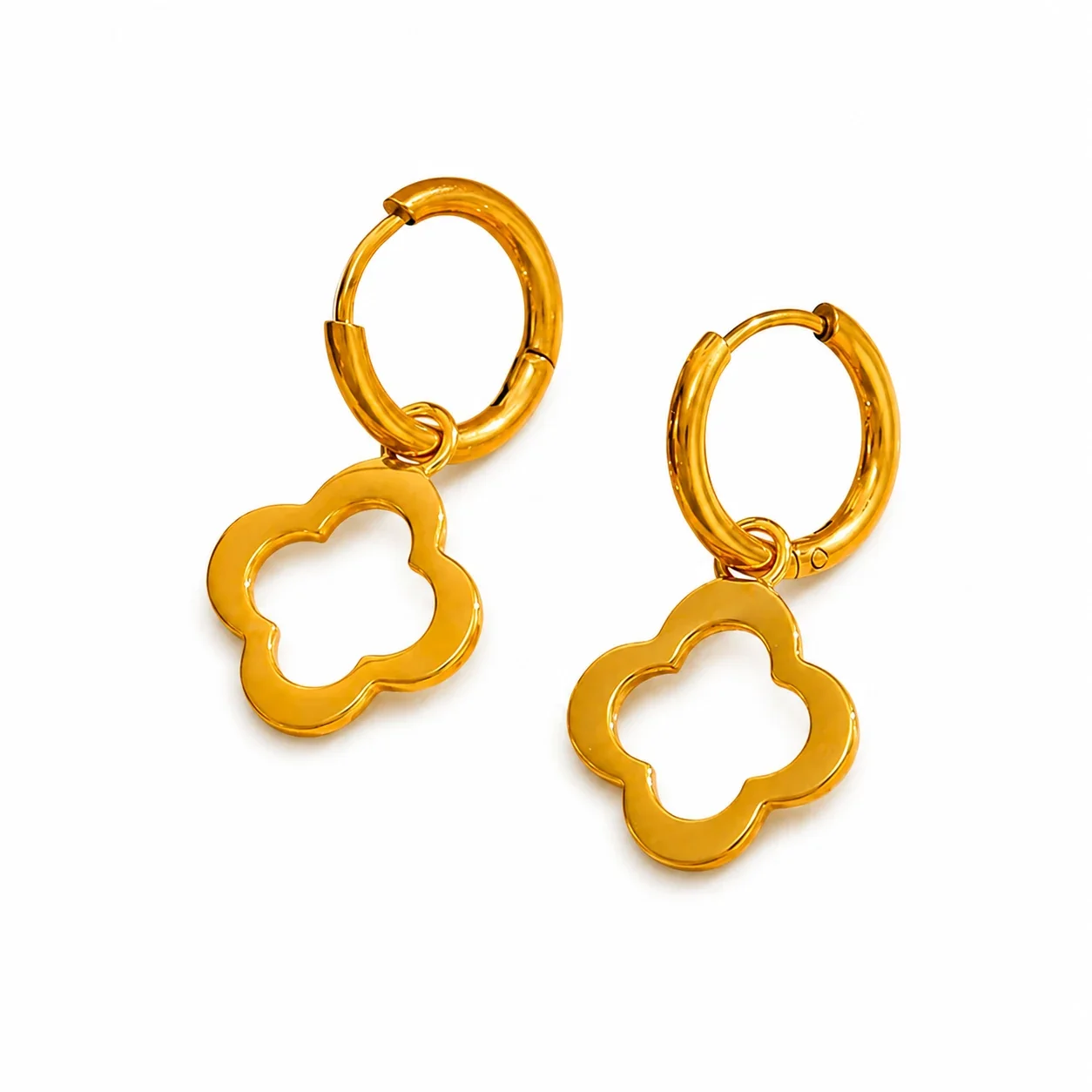 Polished 316 Stainless Steel Clover Huggie Earrings