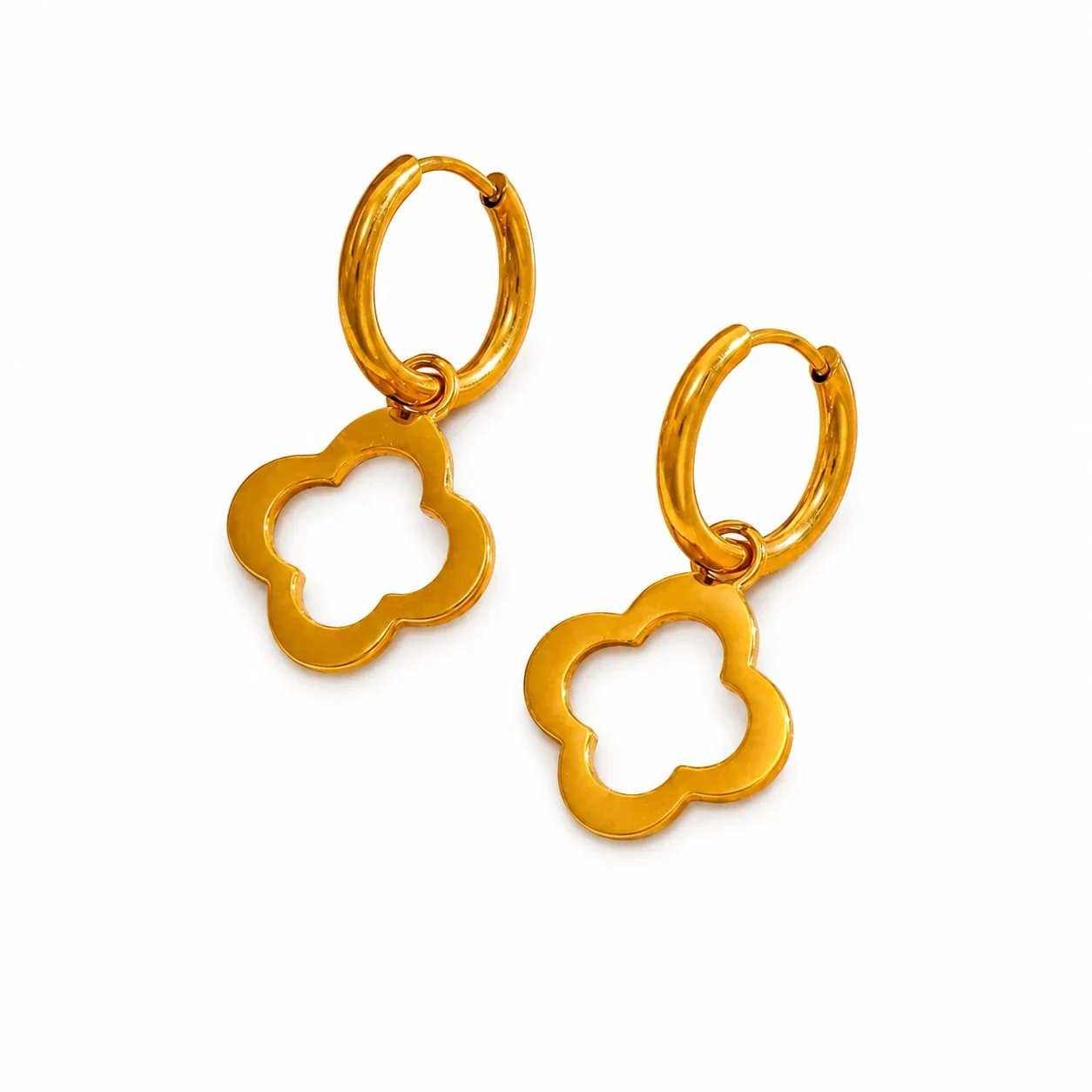 Polished 316 Stainless Steel Clover Huggie Earrings