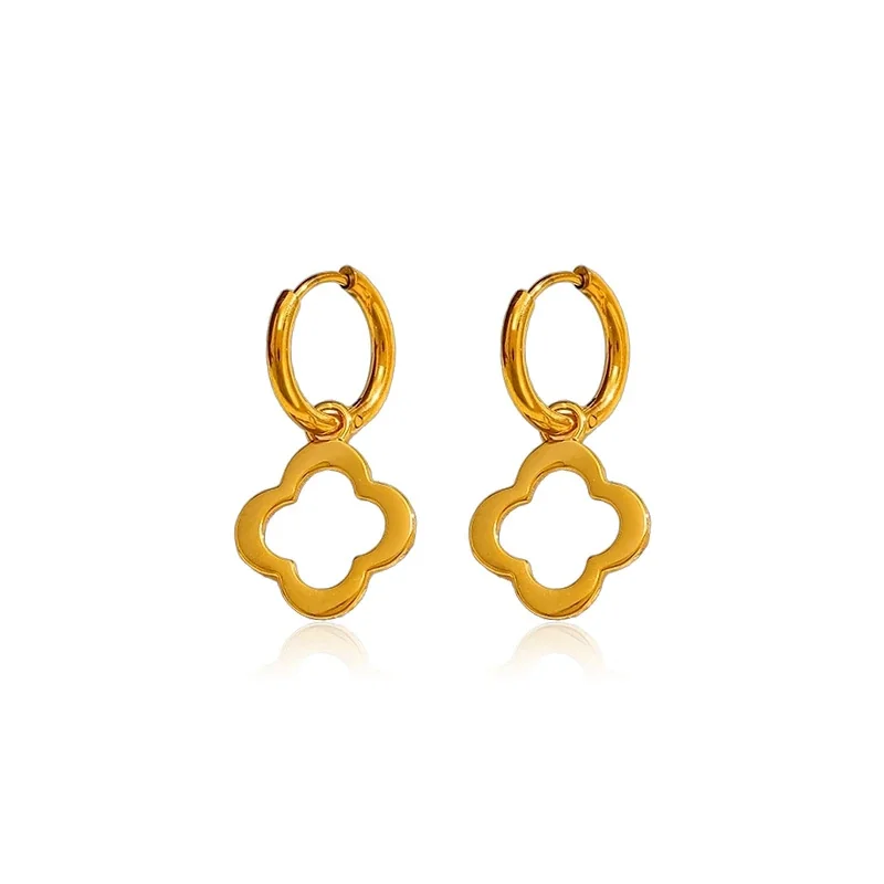 Polished 316 Stainless Steel Clover Huggie Earrings