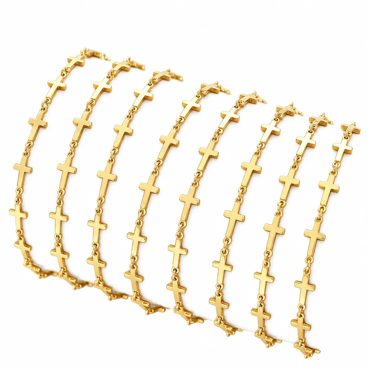 Cross Link Bracelet with Extender, 18K Gold-Plated Stainless Steel