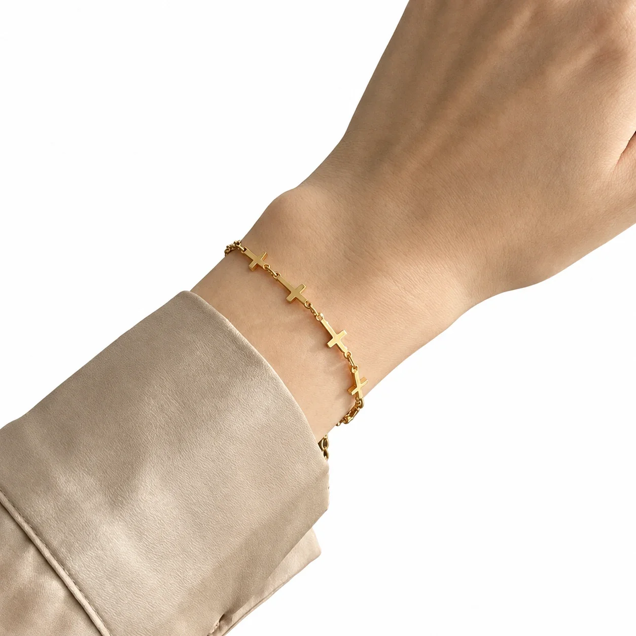 Cross Link Bracelet with Extender, 18K Gold-Plated Stainless Steel