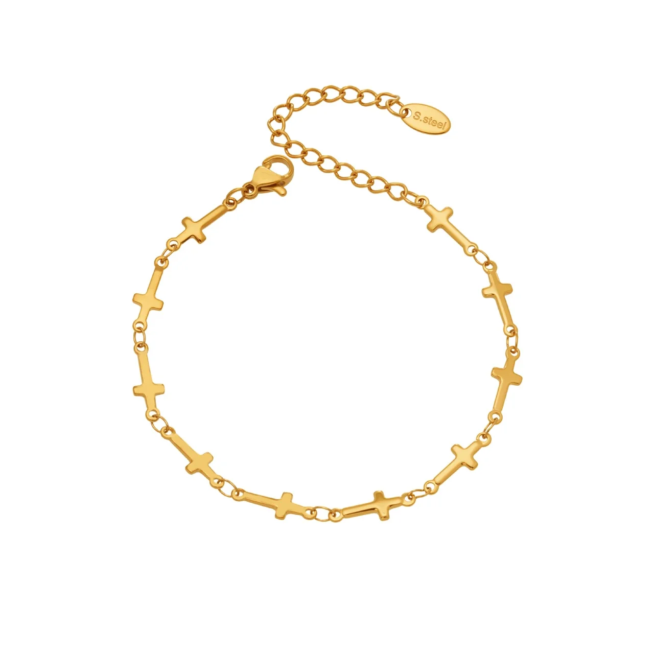 Cross Link Bracelet with Extender, 18K Gold-Plated Stainless Steel