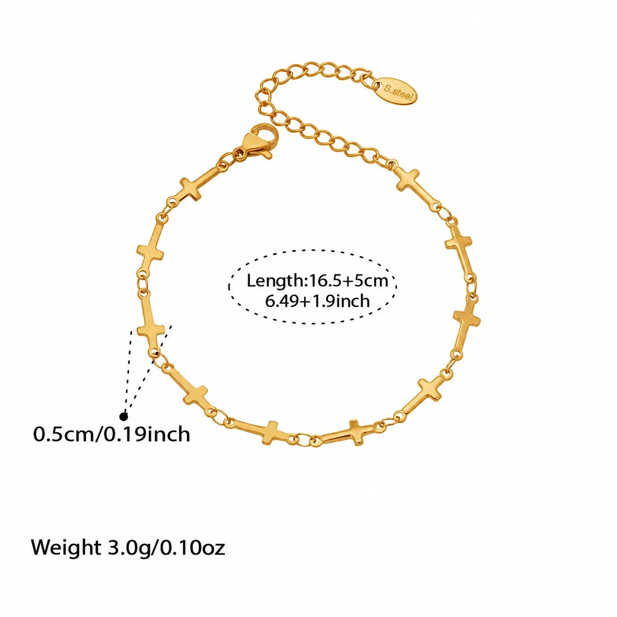 Cross Link Bracelet with Extender, 18K Gold-Plated Stainless Steel - Gold