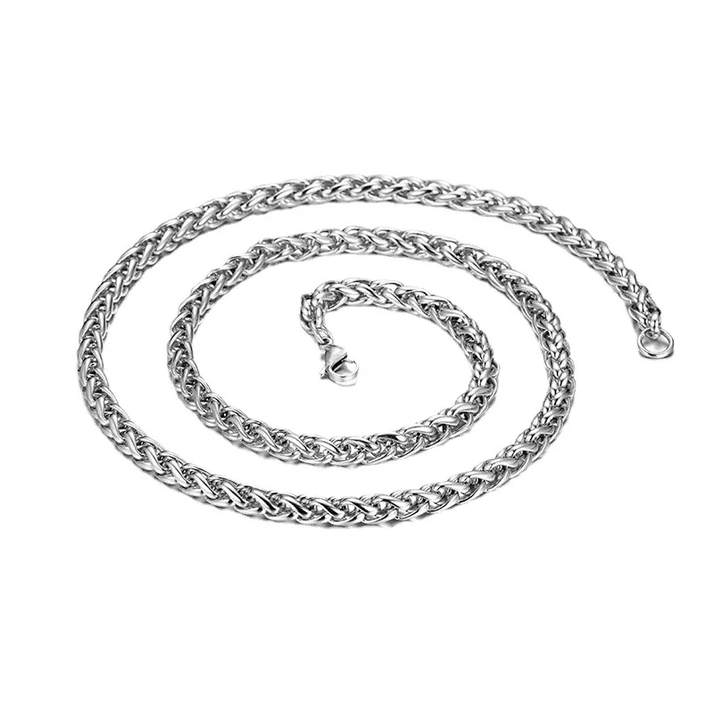 Polished Stainless Steel Wheat Link Chain Necklace