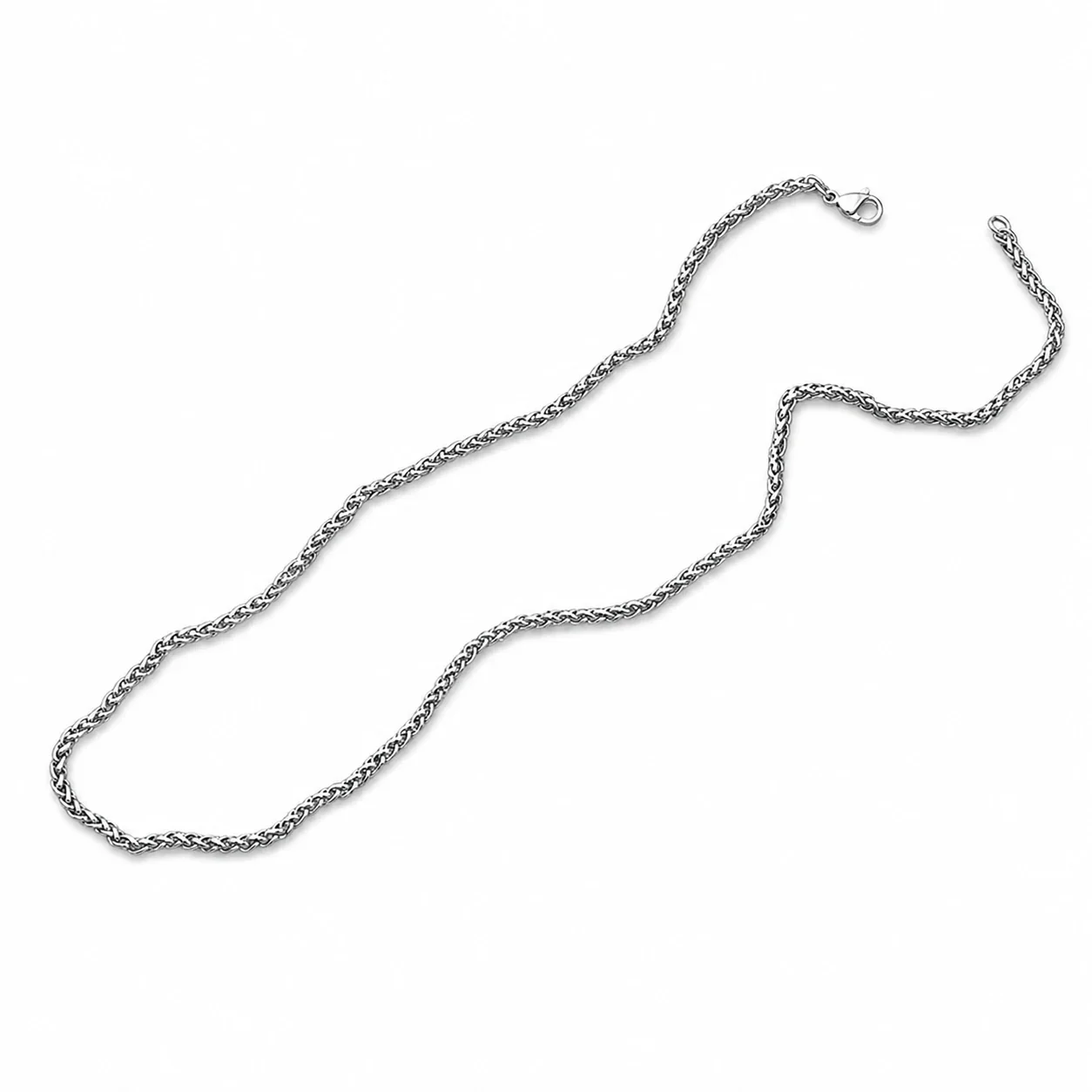 Polished Stainless Steel Wheat Link Chain Necklace