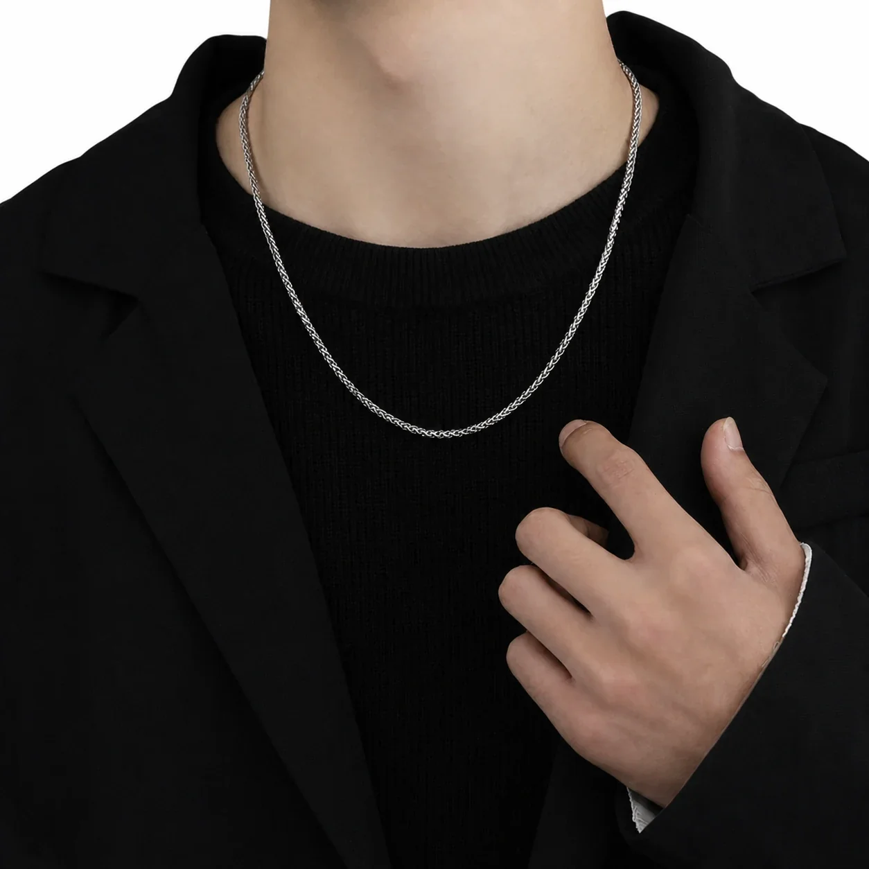 Polished Stainless Steel Wheat Link Chain Necklace