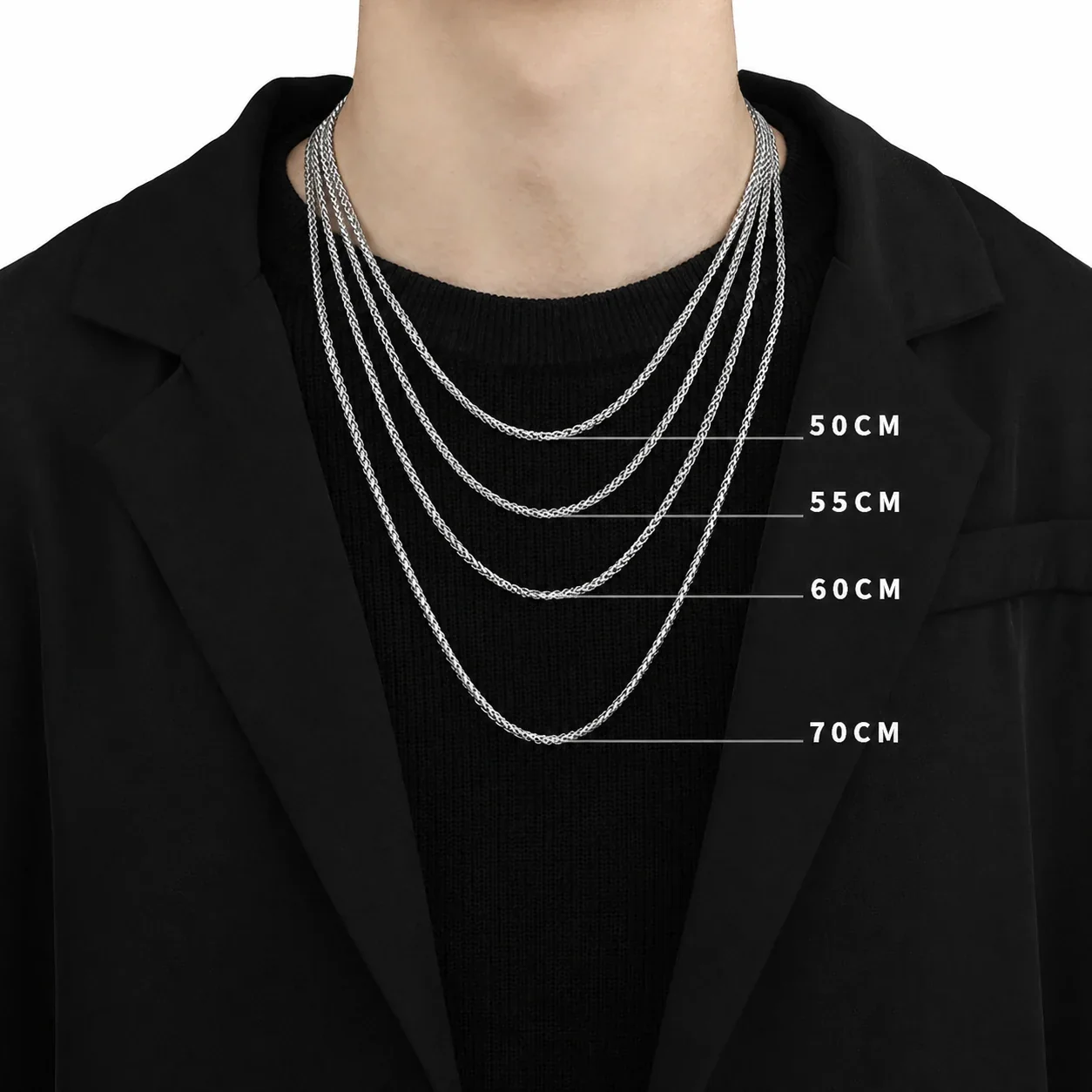 Polished Stainless Steel Wheat Link Chain Necklace