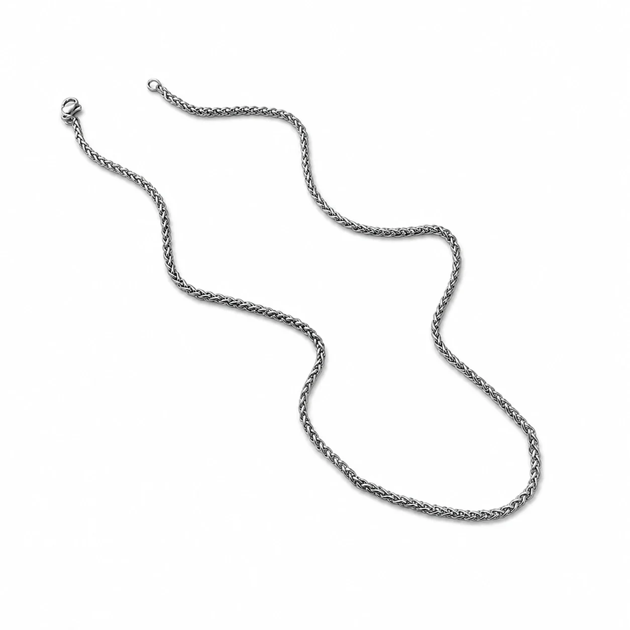 Polished Stainless Steel Wheat Link Chain Necklace
