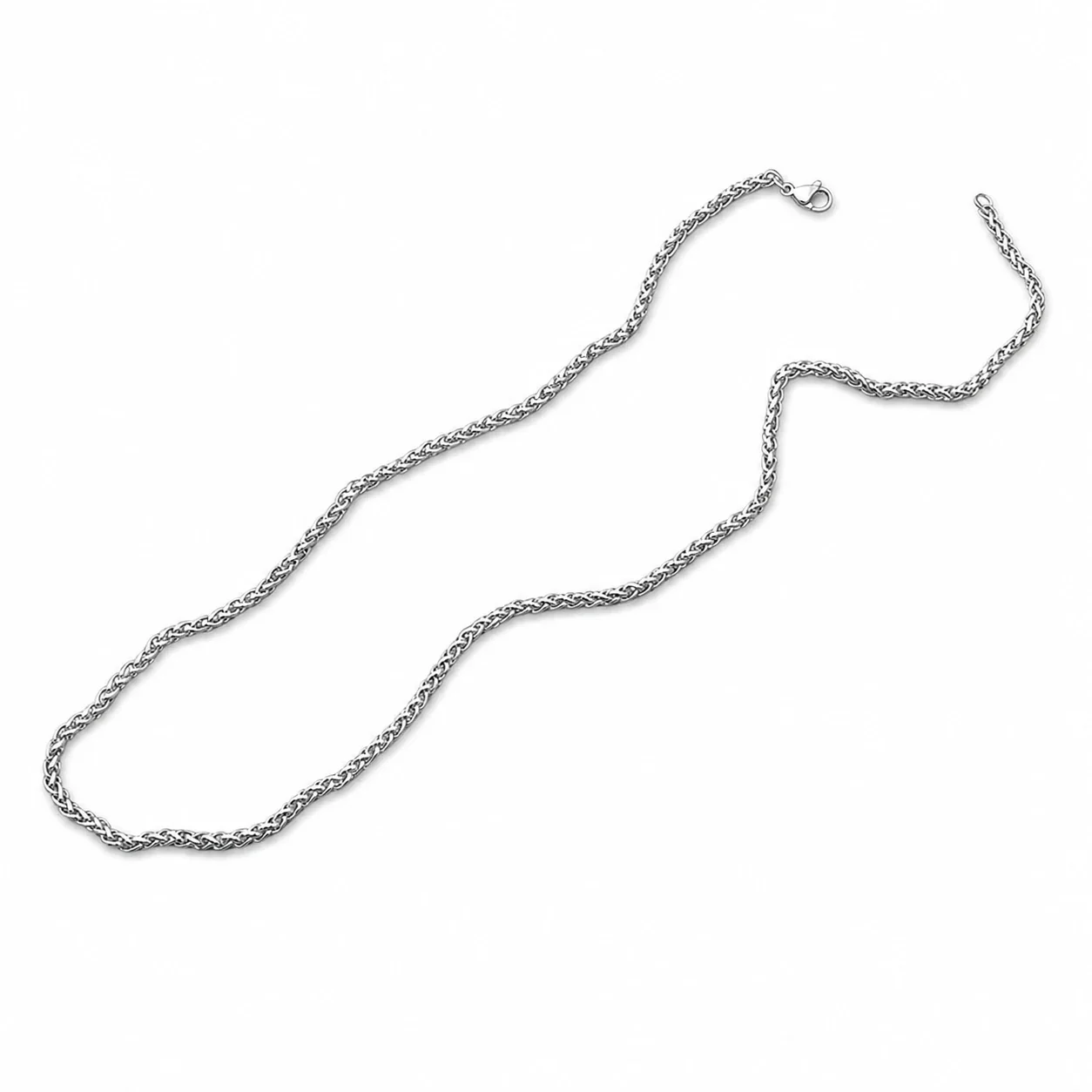 Polished Stainless Steel Wheat Link Chain Necklace - cm