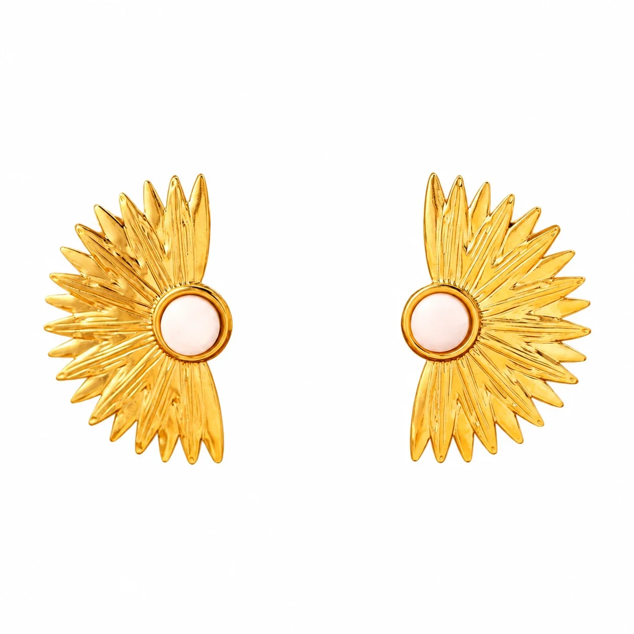 Photo produit : Boucles d’oreilles puces soleil à centre blanc, acier inoxydable 316