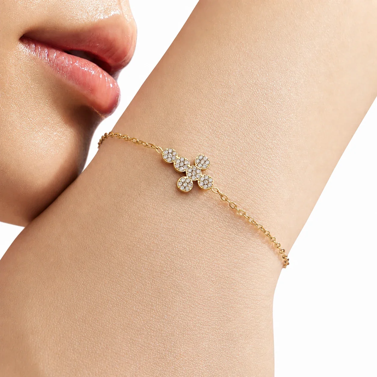 Delicate Gold-Plated 316 Stainless CZ Cross Jewelry Set