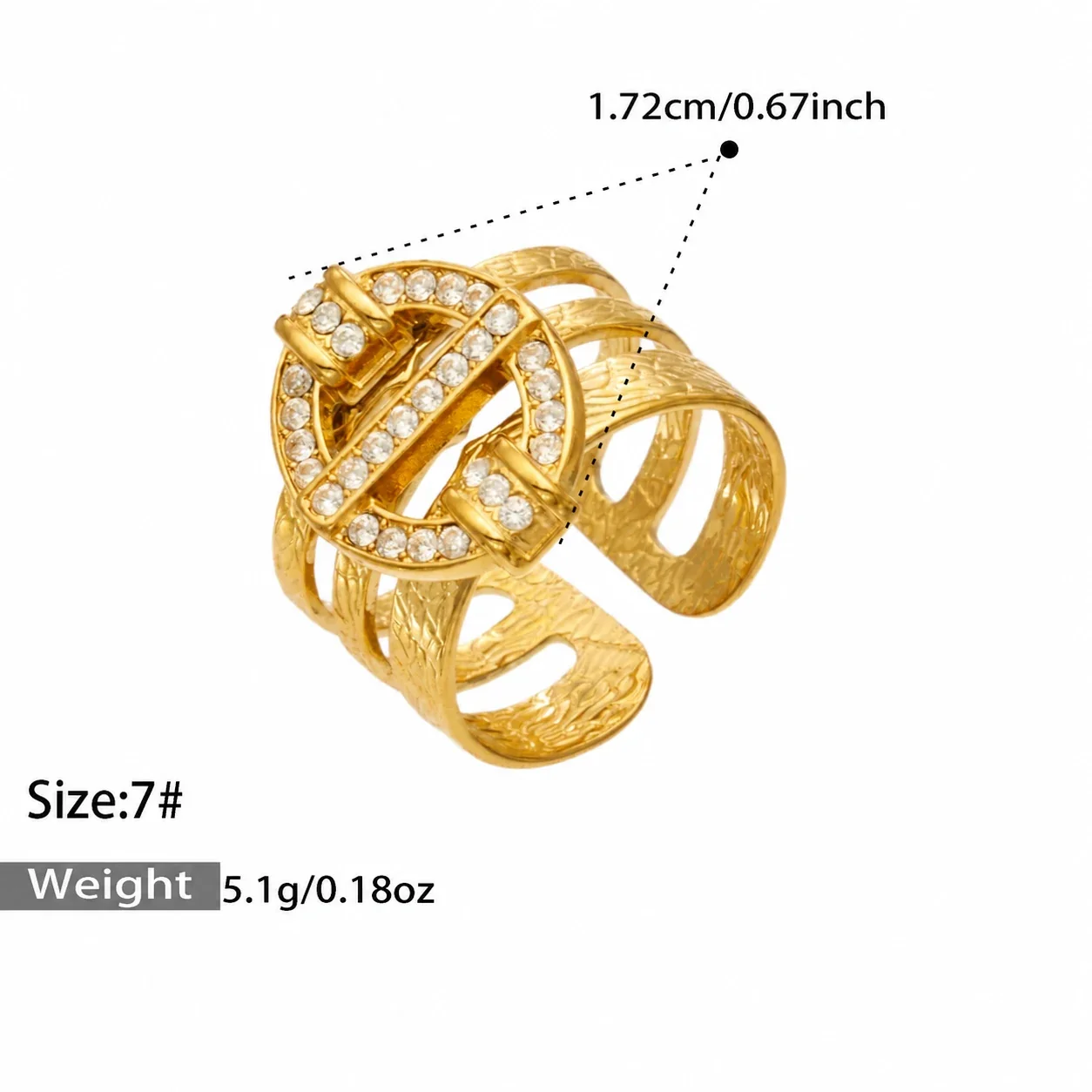 Open ringen met pavé-motieven en geëtste drievoudige banden, roestvrij staal productfoto