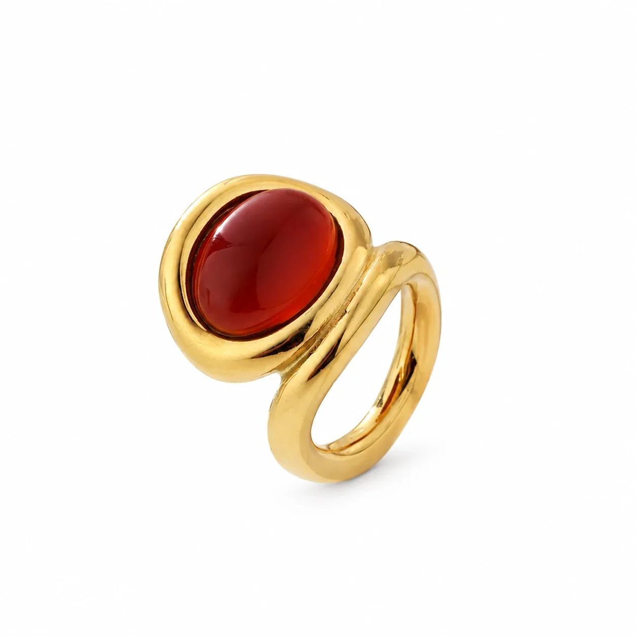 Oval Cabochon Bezel Ring with Split Band, Stainless Steel