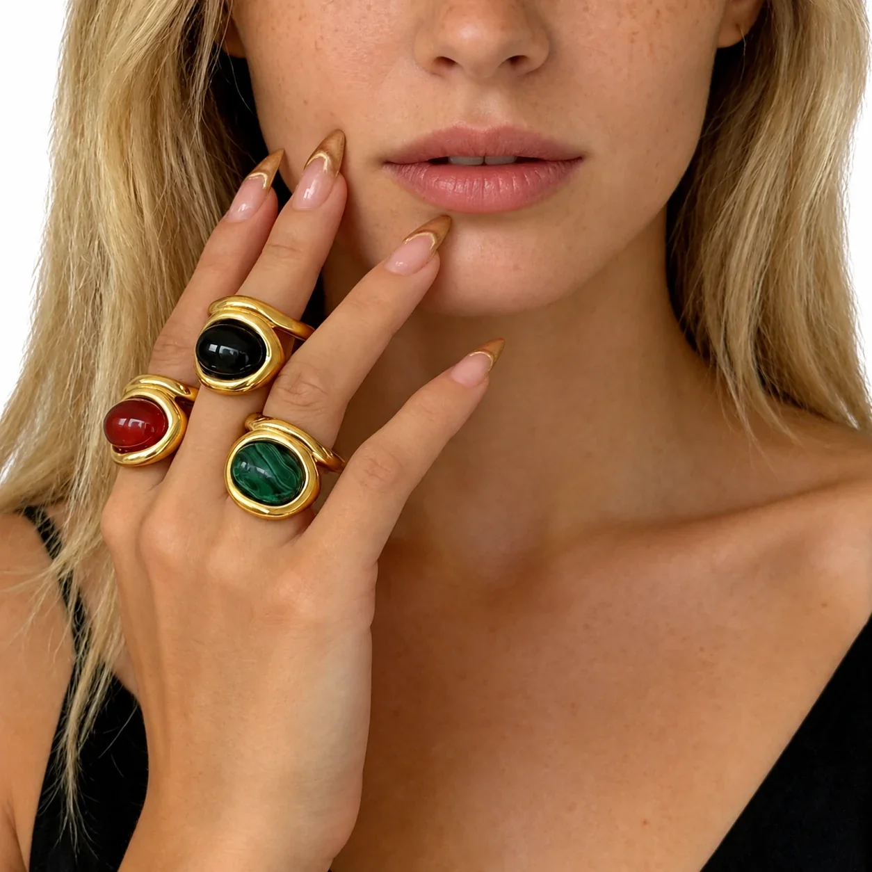 Oval Cabochon Bezel Ring with Split Band, Stainless Steel