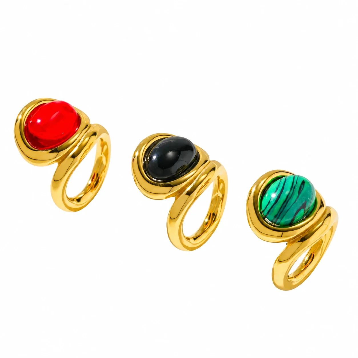 Oval Cabochon Bezel Ring with Split Band, Stainless Steel