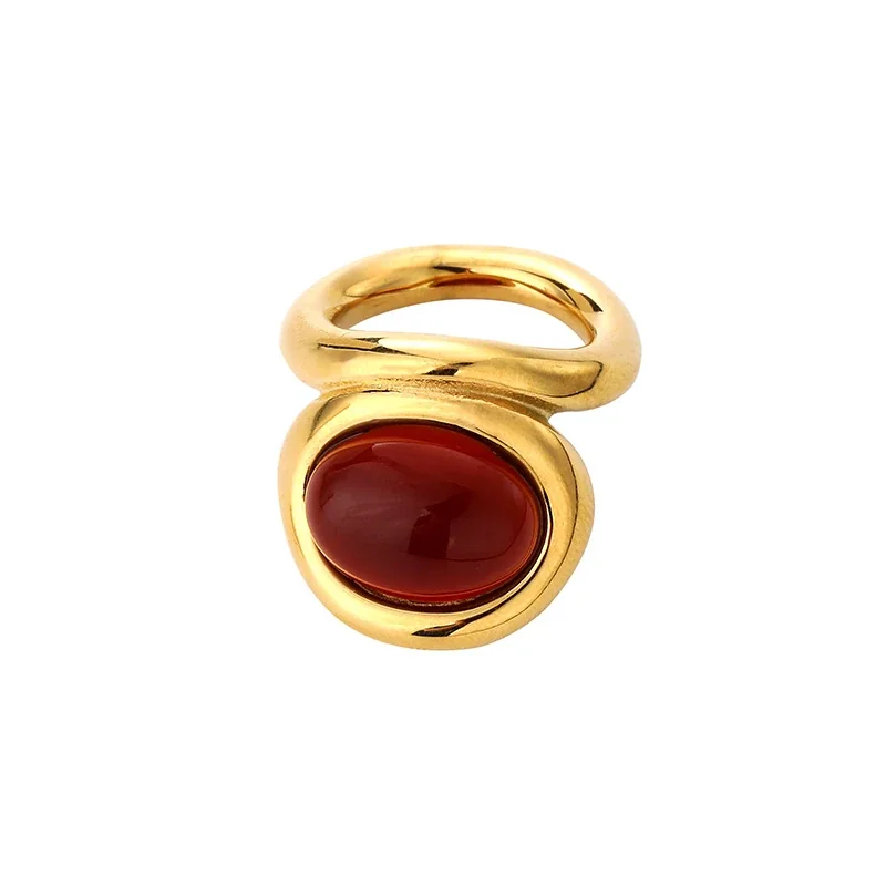 Oval Cabochon Bezel Ring with Split Band, Stainless Steel