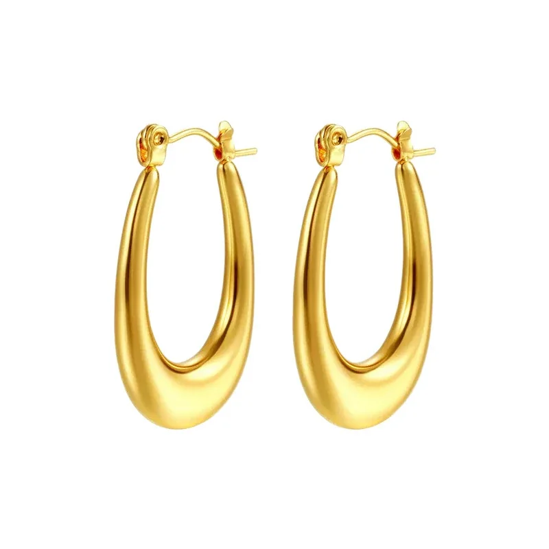 Sculptural Gold-Plated Stainless Steel Teardrop Hoop Earrings