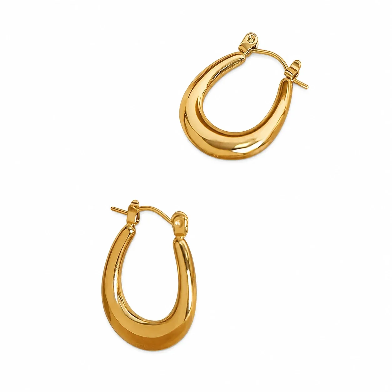 Sculptural Gold-Plated Stainless Steel Teardrop Hoop Earrings