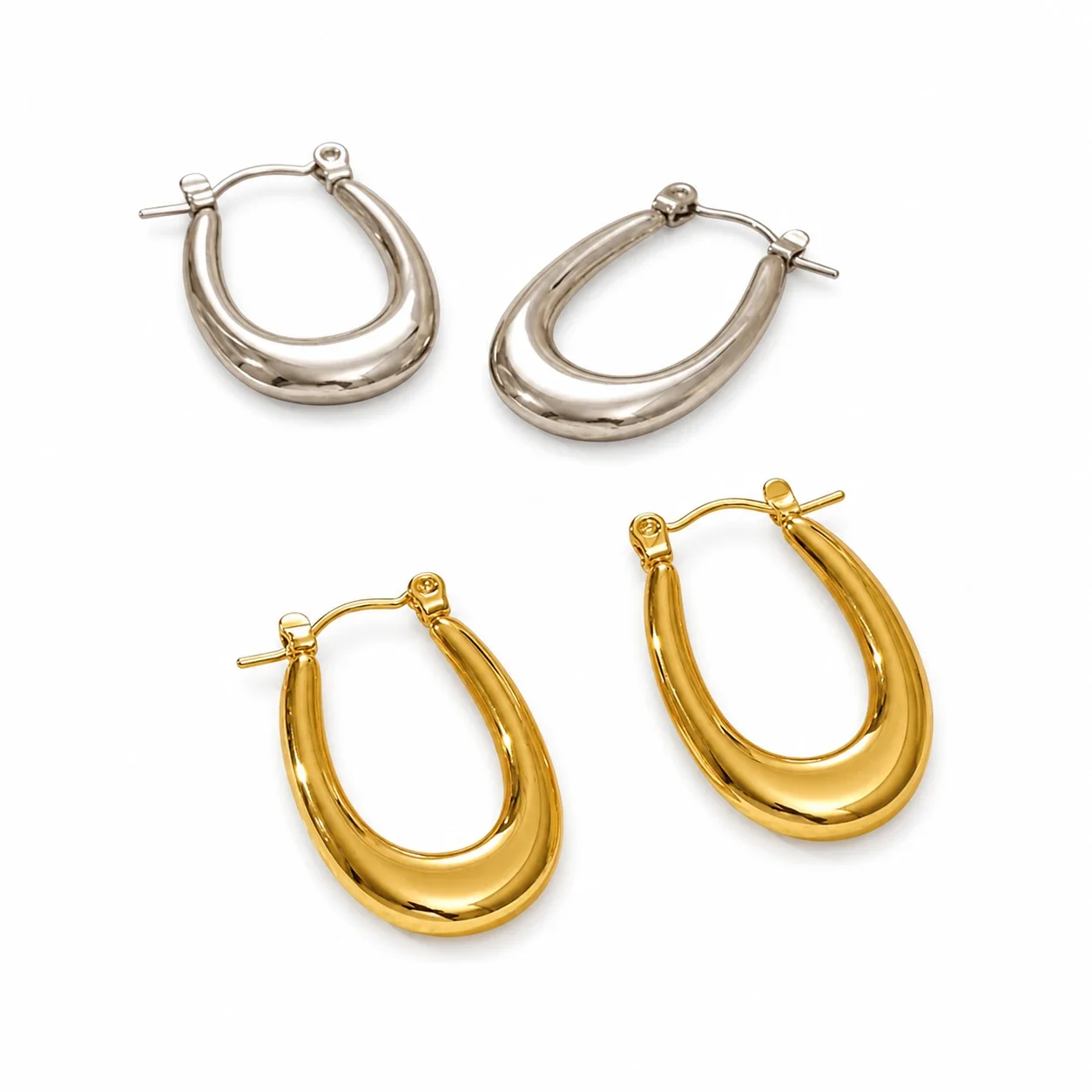 Sculptural Gold-Plated Stainless Steel Teardrop Hoop Earrings