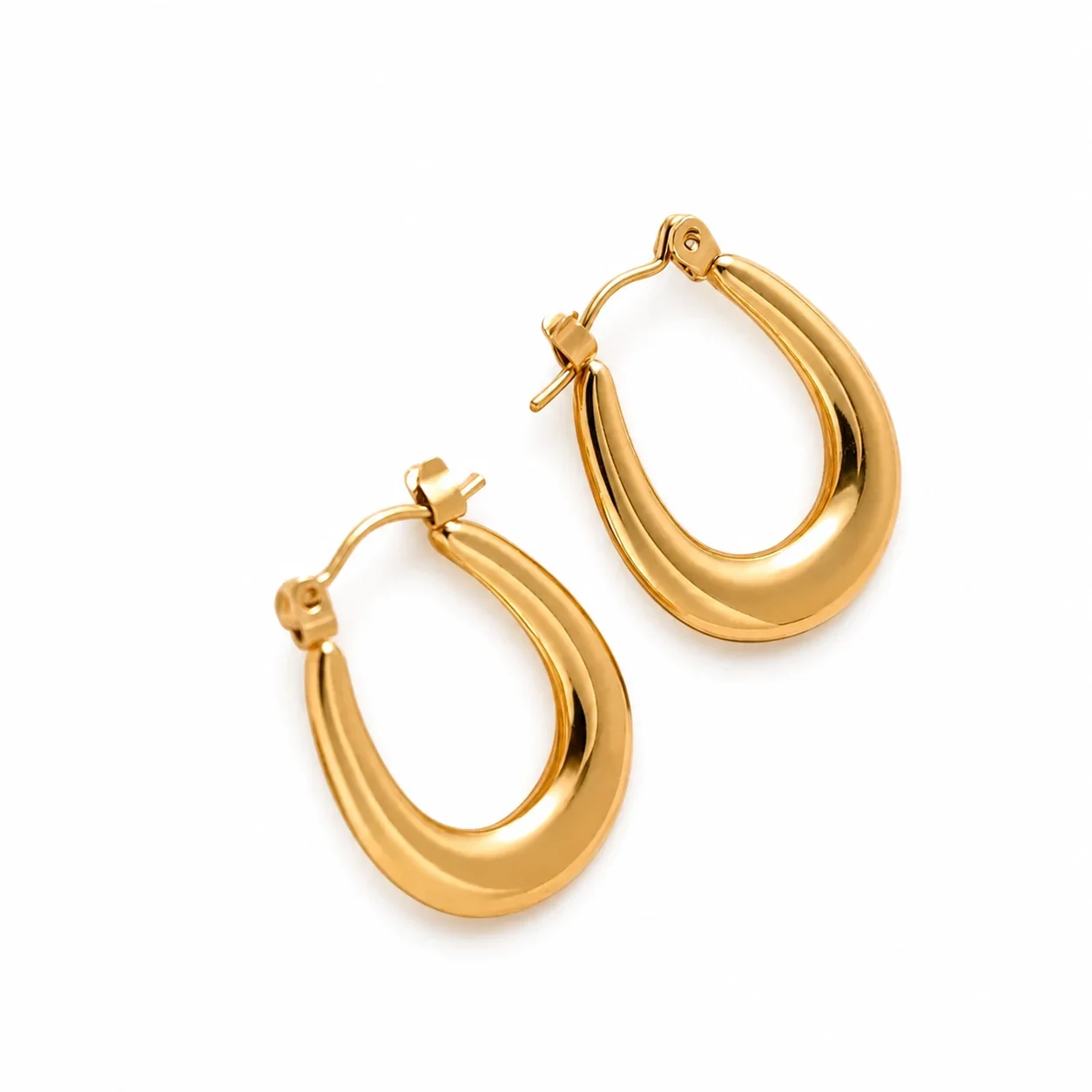 Sculptural Gold-Plated Stainless Steel Teardrop Hoop Earrings
