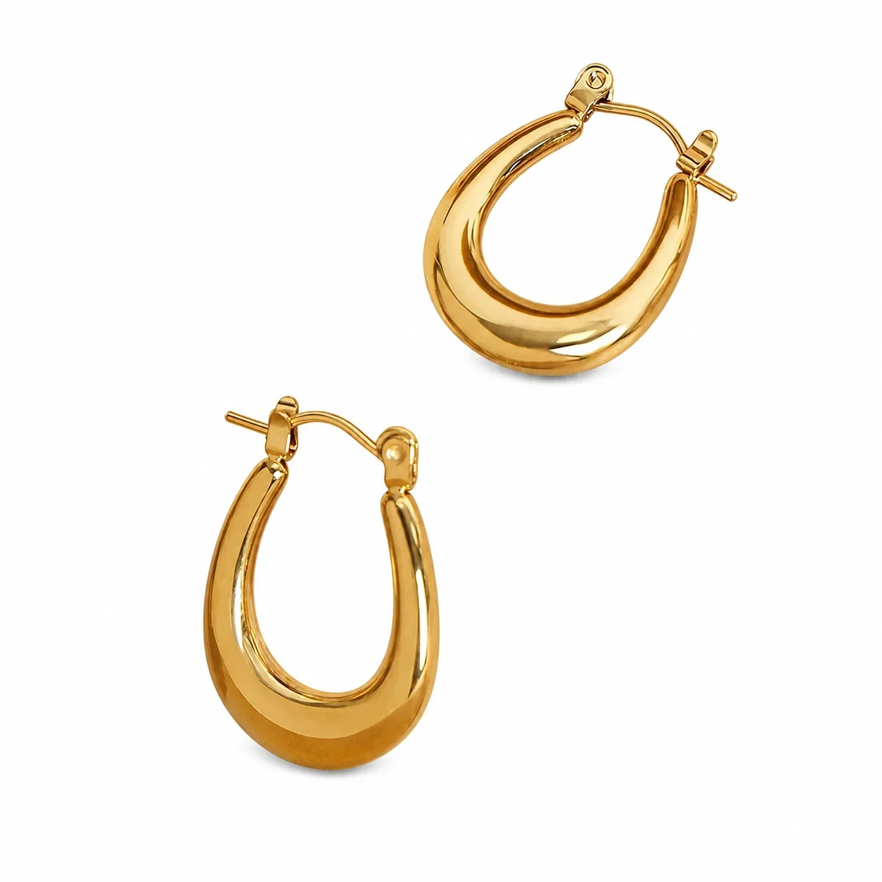 Sculptural Gold-Plated Stainless Steel Teardrop Hoop Earrings - Gold