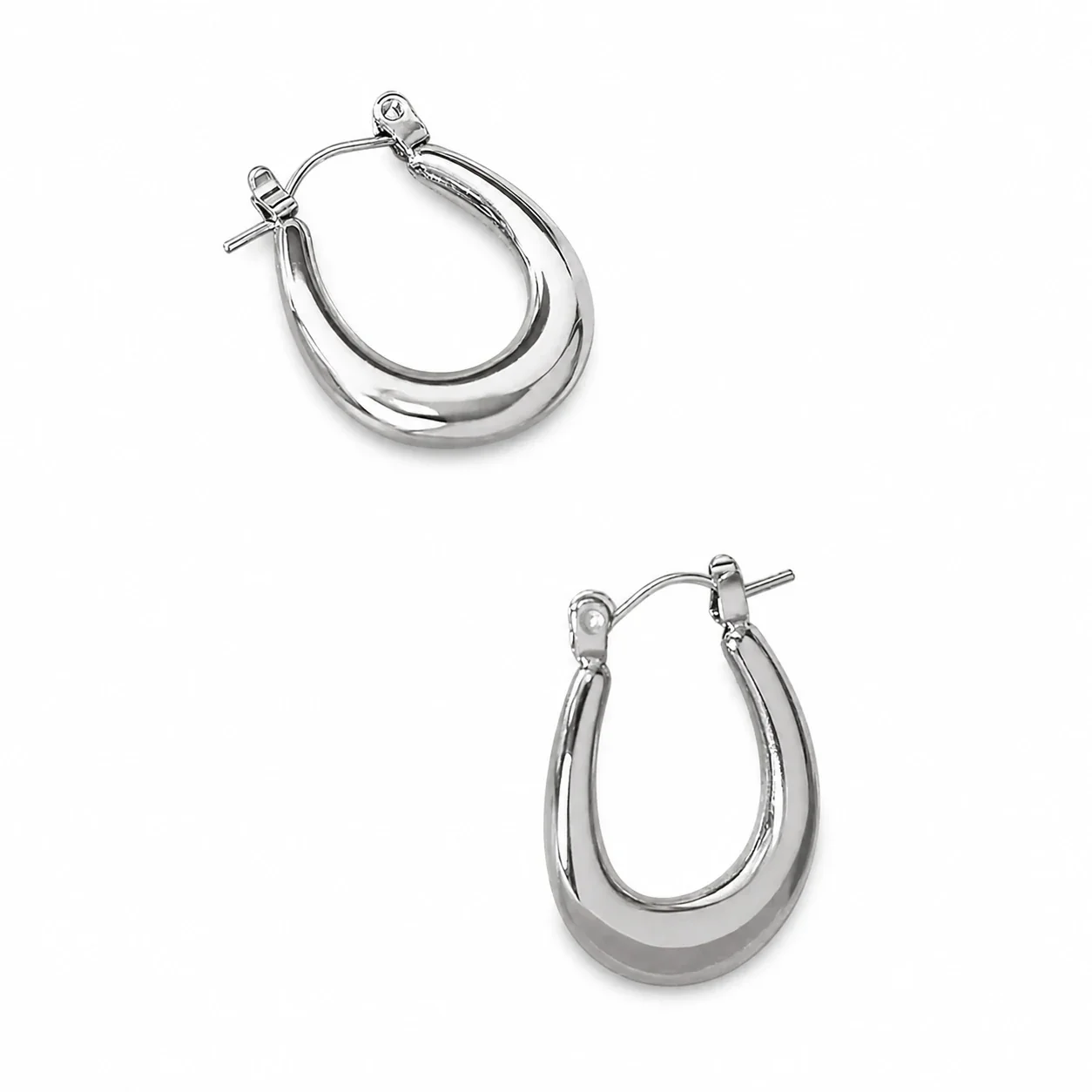 Sculptural Gold-Plated Stainless Steel Teardrop Hoop Earrings - Silver
