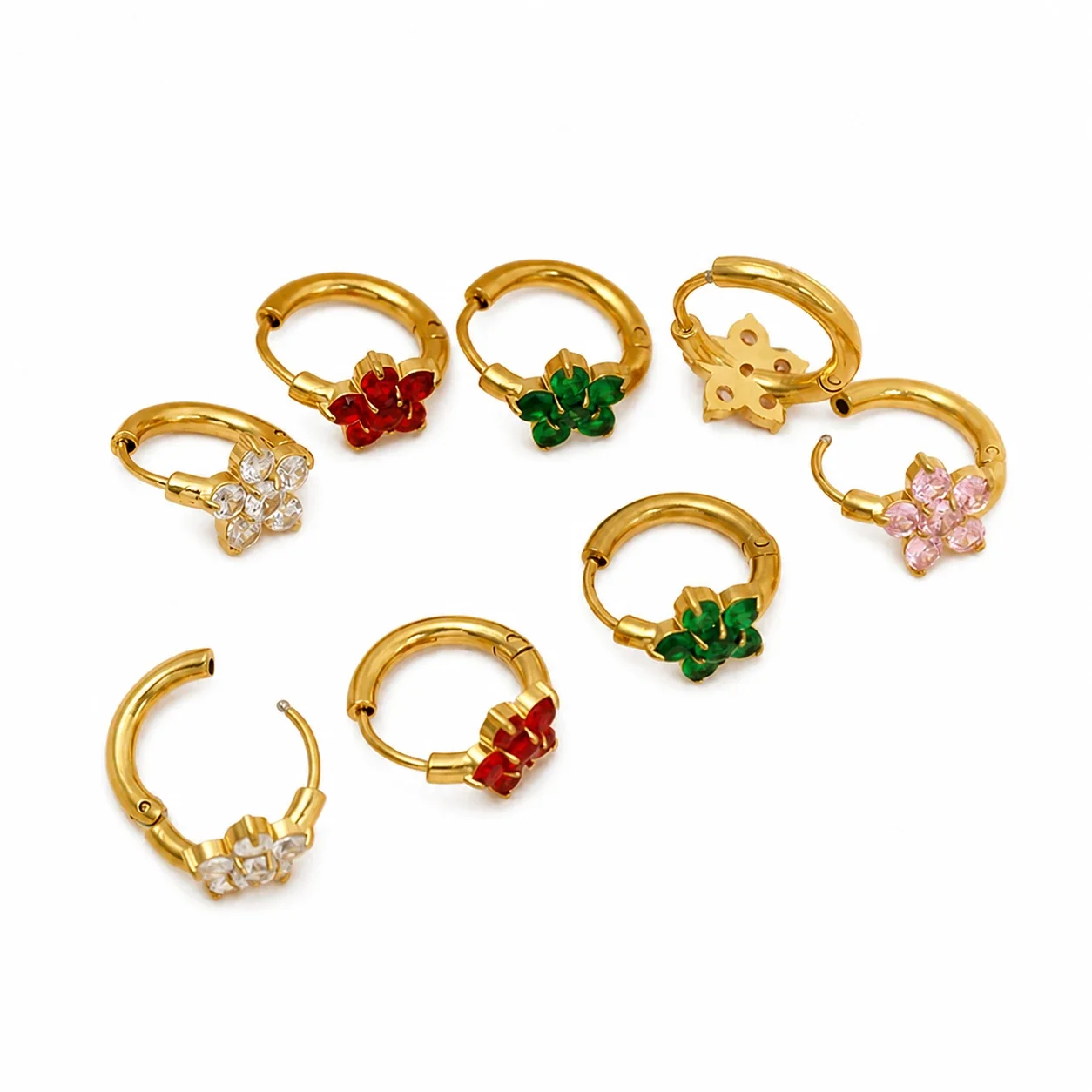 Delicate Gold PVD Flower CZ Huggie Hoop Earrings